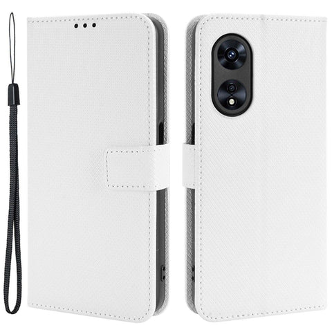 For Oppo A97 5G PU Leather Diamond Texture Shockproof Phone Case Magnetic Closure Stand Function Folio Flip Wallet Cover with Strap