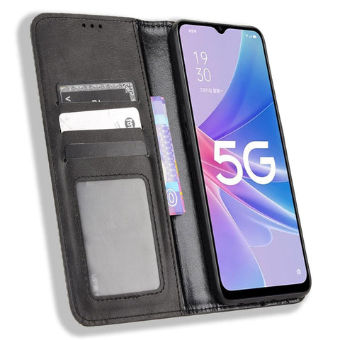 For Oppo A97 5G Auto Closing Magnetic Phone Case Retro PU Leather + TPU Wallet Stand Phone Cover