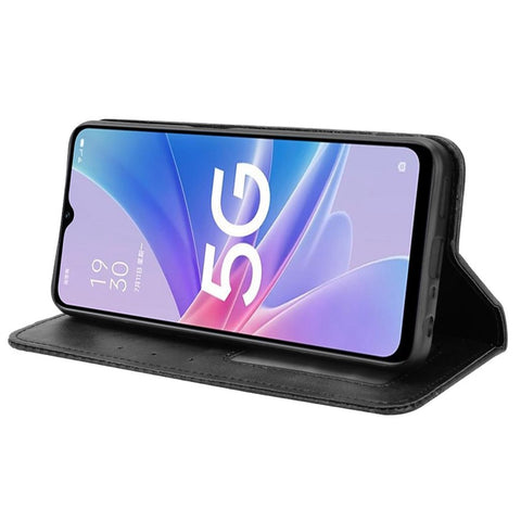 For Oppo A97 5G Auto Closing Magnetic Phone Case Retro PU Leather + TPU Wallet Stand Phone Cover