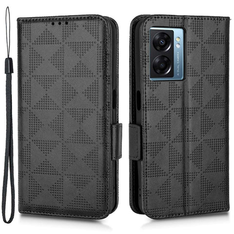 For Oppo A57 (2022) 5G / A77 5G / OnePlus Nord N300 5G / Realme Narzo 50 5G / V23 5G Anti-scratch Phone Case Triangle Pattern Imprinted Magnetic PU Leather Flip Wallet Cover Stand