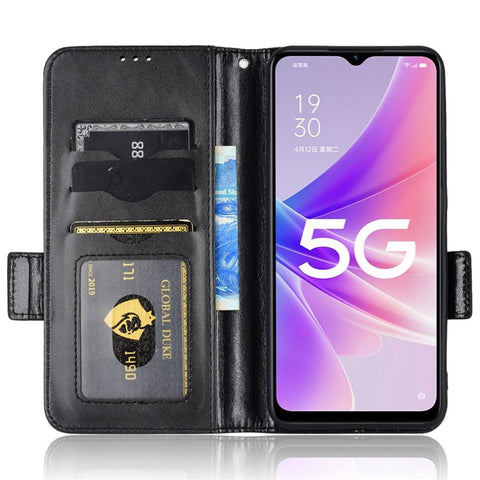 For Oppo A57 (2022) 5G / A77 5G / OnePlus Nord N300 5G / Realme Narzo 50 5G / V23 5G Anti-scratch Phone Case Triangle Pattern Imprinted Magnetic PU Leather Flip Wallet Cover Stand