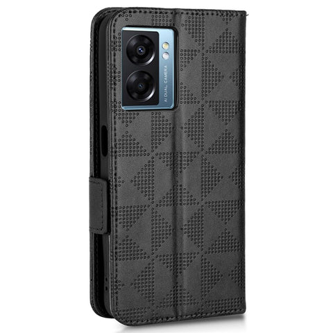 For Oppo A57 (2022) 5G / A77 5G / OnePlus Nord N300 5G / Realme Narzo 50 5G / V23 5G Anti-scratch Phone Case Triangle Pattern Imprinted Magnetic PU Leather Flip Wallet Cover Stand