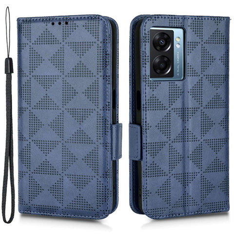 For Oppo A57 (2022) 5G / A77 5G / OnePlus Nord N300 5G / Realme Narzo 50 5G / V23 5G Anti-scratch Phone Case Triangle Pattern Imprinted Magnetic PU Leather Flip Wallet Cover Stand