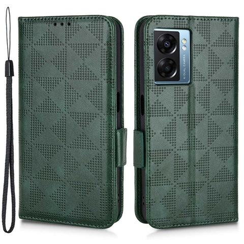 For Oppo A57 (2022) 5G / A77 5G / OnePlus Nord N300 5G / Realme Narzo 50 5G / V23 5G Anti-scratch Phone Case Triangle Pattern Imprinted Magnetic PU Leather Flip Wallet Cover Stand