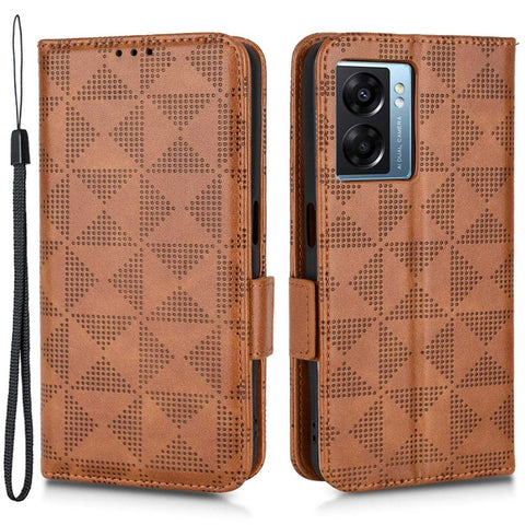 For Oppo A57 (2022) 5G / A77 5G / OnePlus Nord N300 5G / Realme Narzo 50 5G / V23 5G Anti-scratch Phone Case Triangle Pattern Imprinted Magnetic PU Leather Flip Wallet Cover Stand