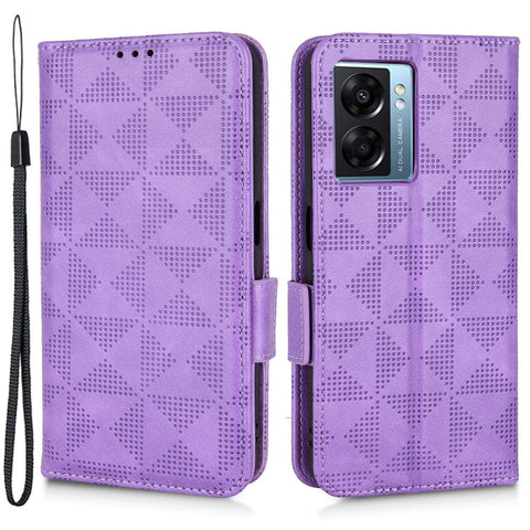 For Oppo A57 (2022) 5G / A77 5G / OnePlus Nord N300 5G / Realme Narzo 50 5G / V23 5G Anti-scratch Phone Case Triangle Pattern Imprinted Magnetic PU Leather Flip Wallet Cover Stand