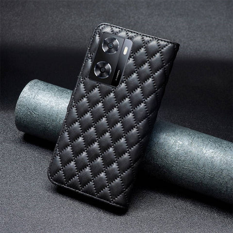 BINFEN COLOR Mobile Phone Cover for Oppo A57 4G / A57s 4G BF Style-14 Folio Flip Imprinted Rhombus Pattern Stand Magnetic Phone Shell with Wallet