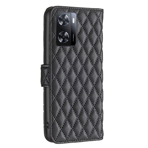 BINFEN COLOR Mobile Phone Cover for Oppo A57 4G / A57s 4G BF Style-14 Folio Flip Imprinted Rhombus Pattern Stand Magnetic Phone Shell with Wallet