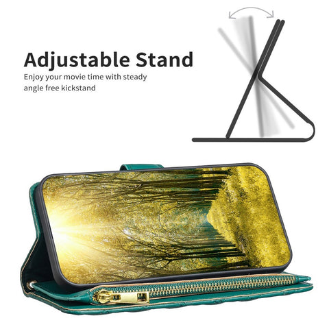 BINFEN COLOR BF Style-15 for Motorola Moto G62 5G Anti-drop Zipper Pocket PU Leather Phone Flip Wallet Case Imprinting Rhombus Pattern Matte Cover with Stand