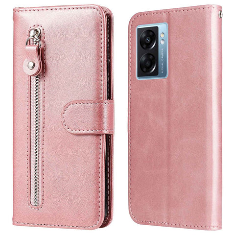 For Oppo A57 4G / A57s 4G / A57 (2022) 5G / A77 5G / K10 5G / Realme V23 5G / Narzo 50 5G / Q5i Textured Leather Case Wallet Stand Zipper Pocket Phone Cover