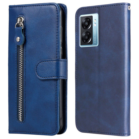 For Oppo A57 4G / A57s 4G / A57 (2022) 5G / A77 5G / K10 5G / Realme V23 5G / Narzo 50 5G / Q5i Textured Leather Case Wallet Stand Zipper Pocket Phone Cover