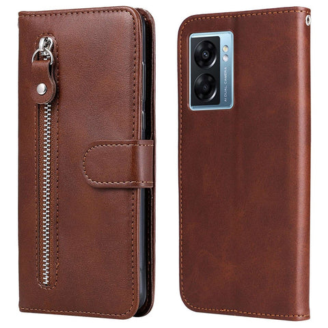 For Oppo A57 4G / A57s 4G / A57 (2022) 5G / A77 5G / K10 5G / Realme V23 5G / Narzo 50 5G / Q5i Textured Leather Case Wallet Stand Zipper Pocket Phone Cover