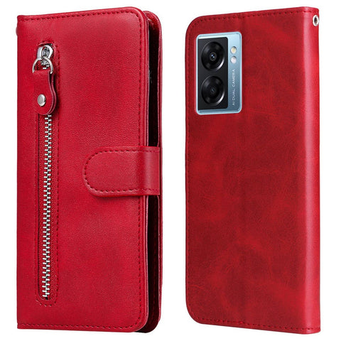For Oppo A57 4G / A57s 4G / A57 (2022) 5G / A77 5G / K10 5G / Realme V23 5G / Narzo 50 5G / Q5i Textured Leather Case Wallet Stand Zipper Pocket Phone Cover