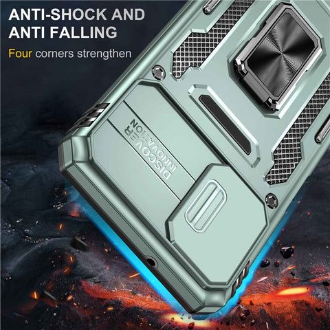 For Samsung Galaxy A12 / F12 / M12 Armor Series Hybrid Hard PC Soft TPU Shockproof Case Ring Car Mount Kickstand Back Shell with Camera Cover