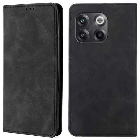 For OnePlus 10T 5G / Ace Pro 5G Skin-touch PU Leather Cover Stand Hidden Magnetic Adsorption Flip Card Slots Phone Case