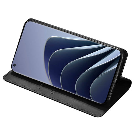 For OnePlus 10T 5G / Ace Pro 5G Skin-touch PU Leather Cover Stand Hidden Magnetic Adsorption Flip Card Slots Phone Case