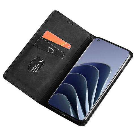 For OnePlus 10T 5G / Ace Pro 5G Skin-touch PU Leather Cover Stand Hidden Magnetic Adsorption Flip Card Slots Phone Case