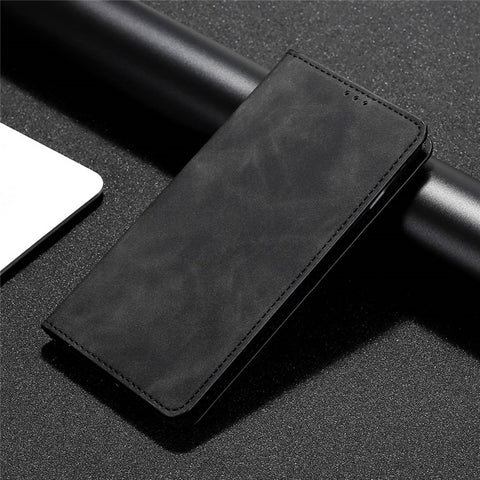 For OnePlus 10T 5G / Ace Pro 5G Skin-touch PU Leather Cover Stand Hidden Magnetic Adsorption Flip Card Slots Phone Case