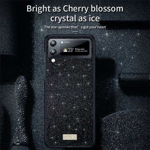 SULADA For Samsung Galaxy Z Flip4 5G Celebrities-Series Glitter Sequins Phone Cover Anti-scratch PU Leather Coated PC + TPU Hybrid Case