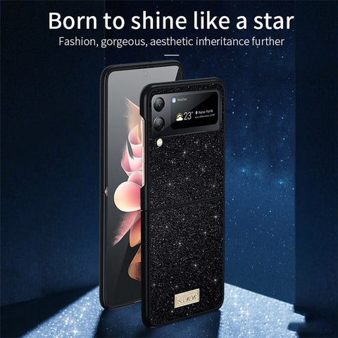 SULADA For Samsung Galaxy Z Flip4 5G Celebrities-Series Glitter Sequins Phone Cover Anti-scratch PU Leather Coated PC + TPU Hybrid Case