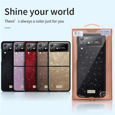 SULADA For Samsung Galaxy Z Flip4 5G Celebrities-Series Glitter Sequins Phone Cover Anti-scratch PU Leather Coated PC + TPU Hybrid Case