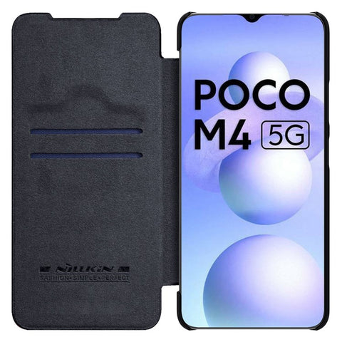 NILLKIN Qin Series for Xiaomi Poco M4 5G Anti-scratch Phone Case Shockproof PU Leather Folio Flip Phone Cover Card Holder