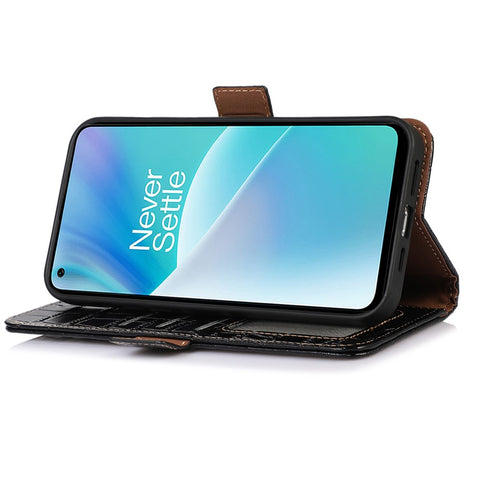 For OnePlus 10T 5G / Ace Pro 5G Anti-fall Crocodile Texture Case RFID Blocking Genuine Cowhide Leather Well-protected Wallet Phone Cover
