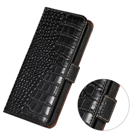 For OnePlus 10T 5G / Ace Pro 5G Anti-fall Crocodile Texture Case RFID Blocking Genuine Cowhide Leather Well-protected Wallet Phone Cover