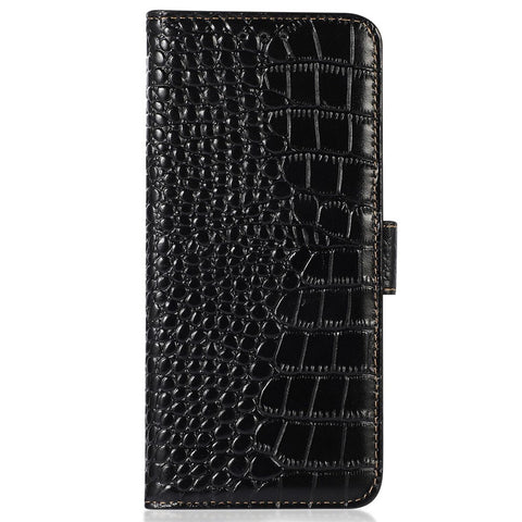 For OnePlus 10T 5G / Ace Pro 5G Anti-fall Crocodile Texture Case RFID Blocking Genuine Cowhide Leather Well-protected Wallet Phone Cover
