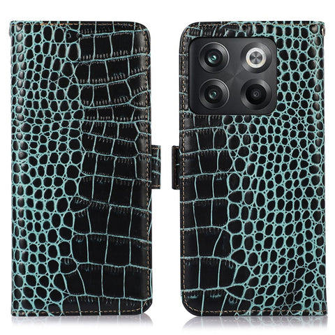 For OnePlus 10T 5G / Ace Pro 5G Anti-fall Crocodile Texture Case RFID Blocking Genuine Cowhide Leather Well-protected Wallet Phone Cover
