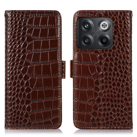 For OnePlus 10T 5G / Ace Pro 5G Anti-fall Crocodile Texture Case RFID Blocking Genuine Cowhide Leather Well-protected Wallet Phone Cover