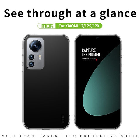MOFI Transparent Phone Case For Xiaomi 12X 5G / 12 5G / 12S 5G, Non-Yellowing Soft TPU Scratch-resistant Mobile Phone Back Cover