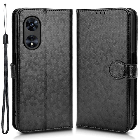 For Oppo A97 5G Wallet Stand Case Dot Pattern Imprinted TPU+PU Leather All-inclusive Protection Cover