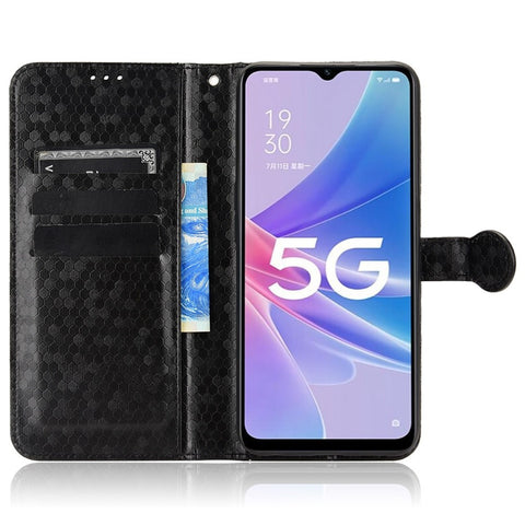 For Oppo A97 5G Wallet Stand Case Dot Pattern Imprinted TPU+PU Leather All-inclusive Protection Cover