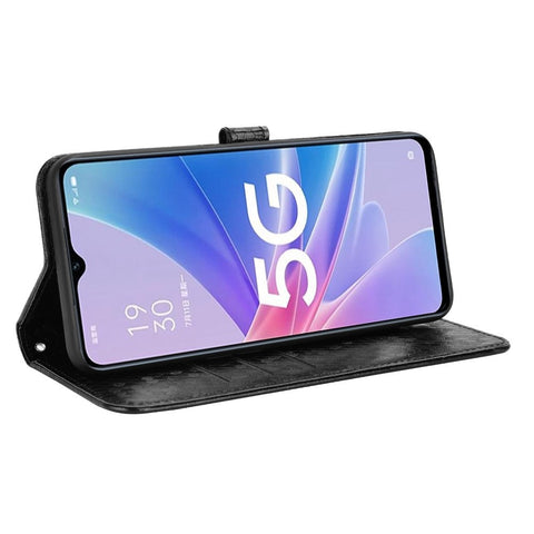 For Oppo A97 5G Wallet Stand Case Dot Pattern Imprinted TPU+PU Leather All-inclusive Protection Cover