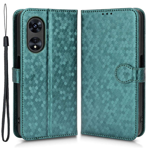 For Oppo A97 5G Wallet Stand Case Dot Pattern Imprinted TPU+PU Leather All-inclusive Protection Cover