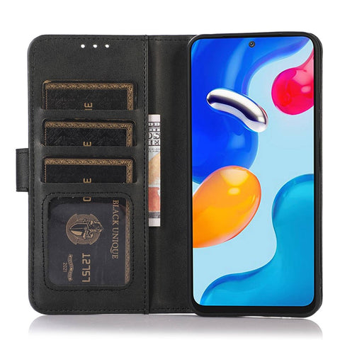 For OnePlus 10T 5G / Ace Pro 5G Anti-collision Magnetic Clasp Cowhide Textured Phone Wallet Case PU Leather Flip Cover Viewing Stand