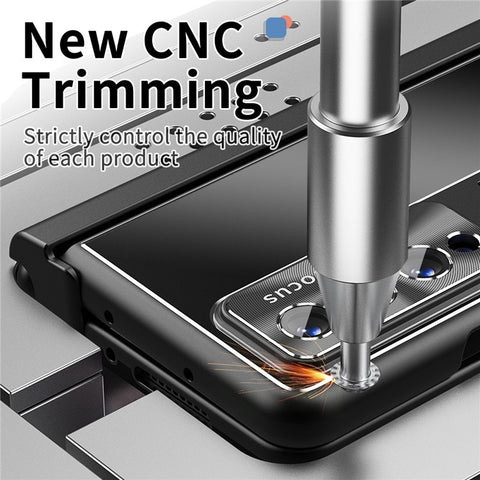 For Samsung Galaxy Z Fold4 5G Stylus Pen Design PC+Aluminum Alloy Kickstand Phone Case Len Protection Cover with Tempered Glass Screen Film