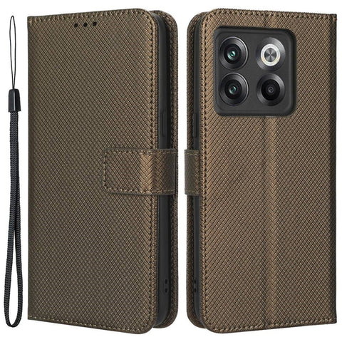 For OnePlus 10T 5G / Ace Pro 5G Diamond Texture Collision Resistant Phone Shell Magnetic Clasp PU Leather Stand Wallet Case with Wrist Strap