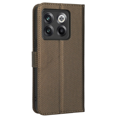 For OnePlus 10T 5G / Ace Pro 5G Diamond Texture Collision Resistant Phone Shell Magnetic Clasp PU Leather Stand Wallet Case with Wrist Strap