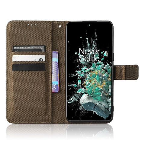 For OnePlus 10T 5G / Ace Pro 5G Diamond Texture Collision Resistant Phone Shell Magnetic Clasp PU Leather Stand Wallet Case with Wrist Strap