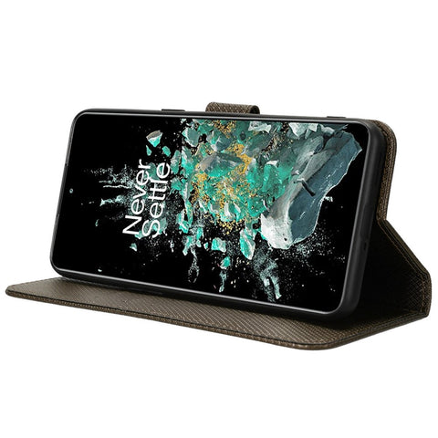 For OnePlus 10T 5G / Ace Pro 5G Diamond Texture Collision Resistant Phone Shell Magnetic Clasp PU Leather Stand Wallet Case with Wrist Strap