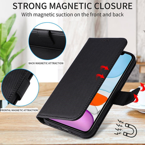 For OnePlus 10T 5G / Ace Pro 5G Diamond Texture Collision Resistant Phone Shell Magnetic Clasp PU Leather Stand Wallet Case with Wrist Strap