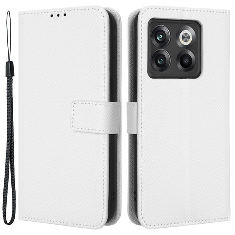 For OnePlus 10T 5G / Ace Pro 5G Diamond Texture Collision Resistant Phone Shell Magnetic Clasp PU Leather Stand Wallet Case with Wrist Strap
