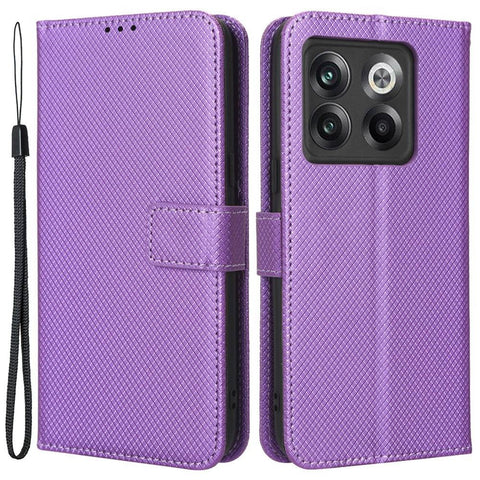 For OnePlus 10T 5G / Ace Pro 5G Diamond Texture Collision Resistant Phone Shell Magnetic Clasp PU Leather Stand Wallet Case with Wrist Strap
