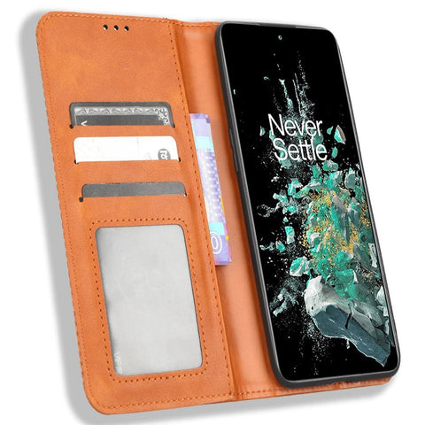For OnePlus 10T 5G / Ace Pro 5G Magnetic Auto Closing Wallet Feature Case Retro Imprint Pattern PU Leather Stand Protective Shell