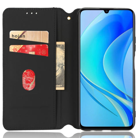 Flip Wallet Cover For Huawei nova Y70 4G / nova Y70 Plus 4G / Enjoy 50 4G, PU Leather Stand Imprinting Rhombus Pattern Phone Case