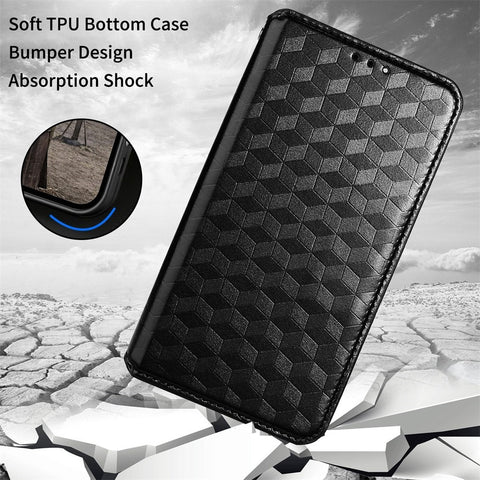 Flip Wallet Cover For Huawei nova Y70 4G / nova Y70 Plus 4G / Enjoy 50 4G, PU Leather Stand Imprinting Rhombus Pattern Phone Case