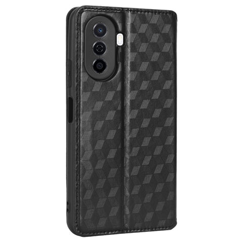 Flip Wallet Cover For Huawei nova Y70 4G / nova Y70 Plus 4G / Enjoy 50 4G, PU Leather Stand Imprinting Rhombus Pattern Phone Case