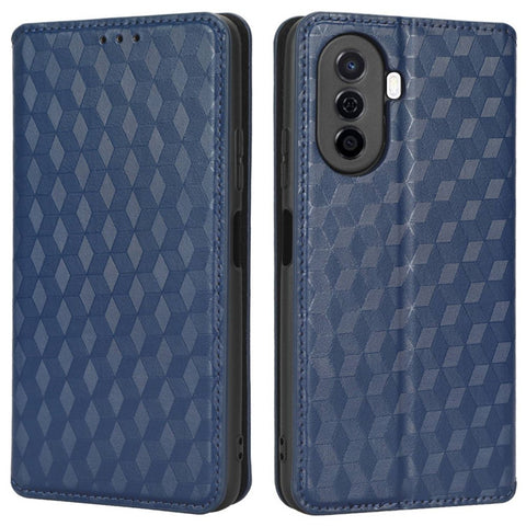 Flip Wallet Cover For Huawei nova Y70 4G / nova Y70 Plus 4G / Enjoy 50 4G, PU Leather Stand Imprinting Rhombus Pattern Phone Case